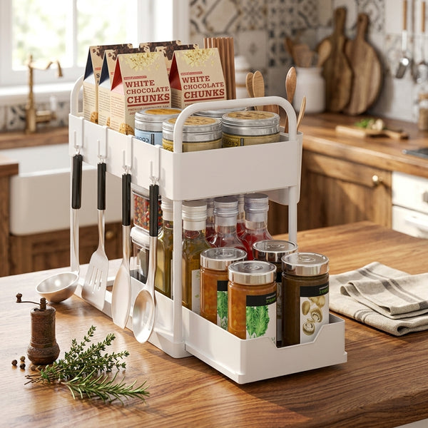 Spice Rack Organizer - 2-Tier Pull-Out Cabinet Drawer Cart