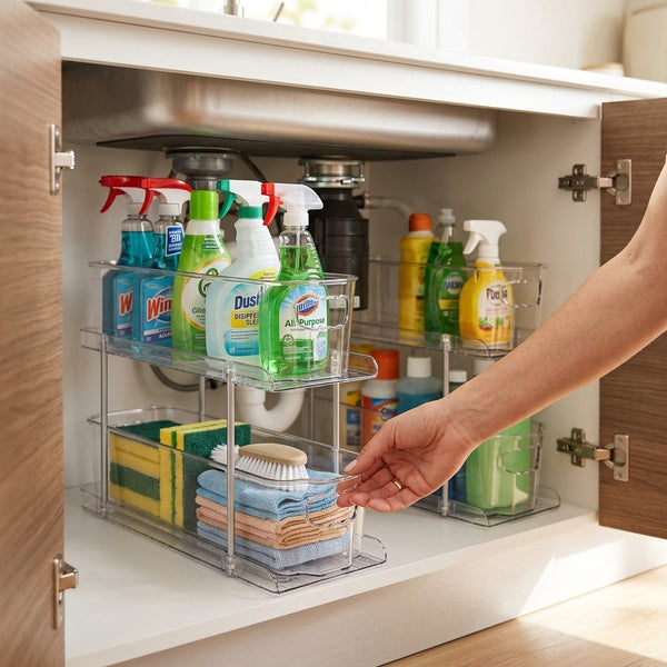 Under-Sink Organizer - 2-Tier Clear Pull-Out Cabinet Storage Shelf