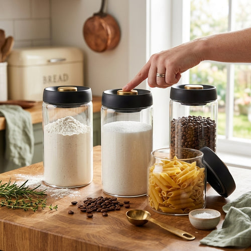 Airtight Glass Storage Jars - Vacuum-Seal Clear Kitchen & Pantry Canisters