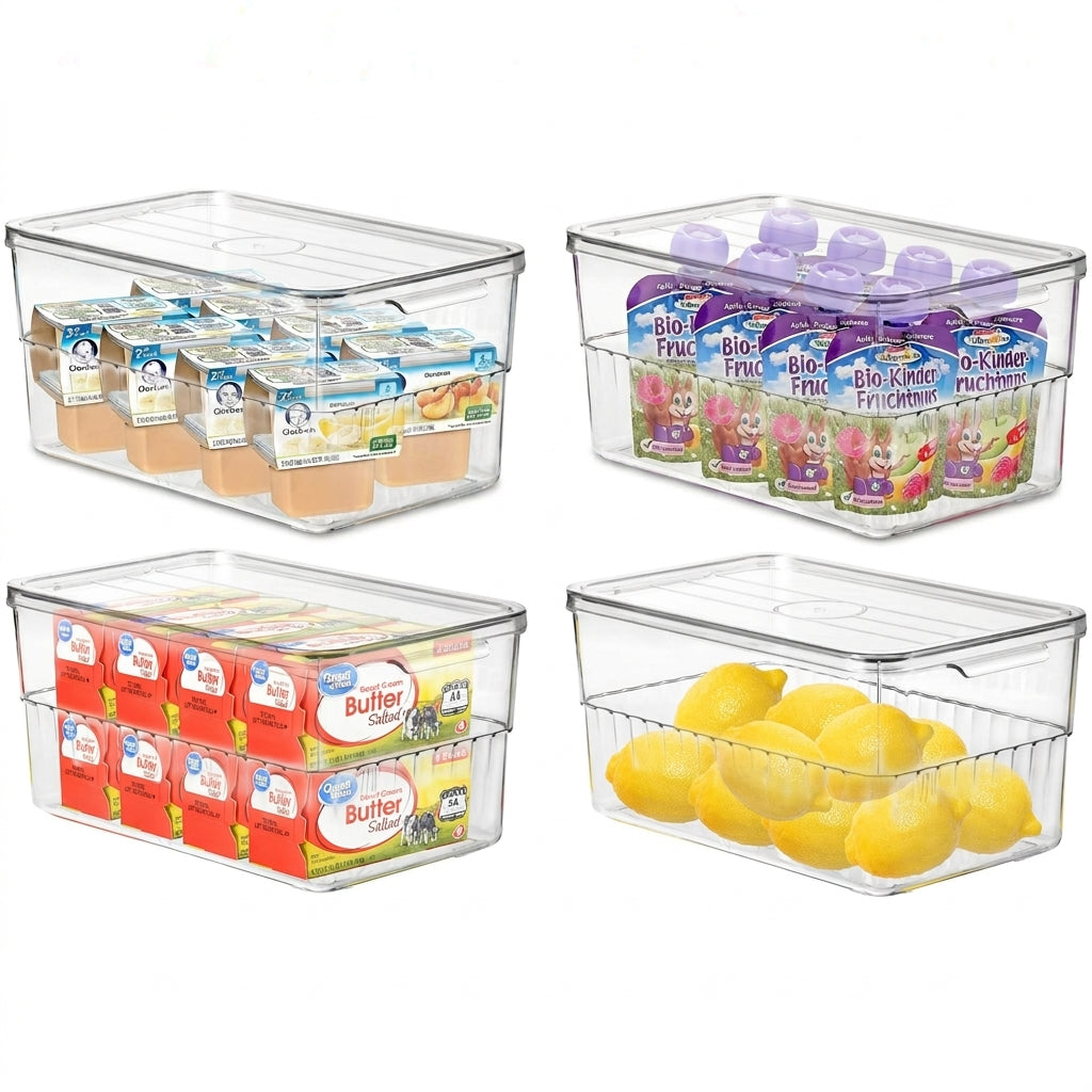 Pantry Storage Bins - Clear Stackable Fridge Organizers (4-Pack)
