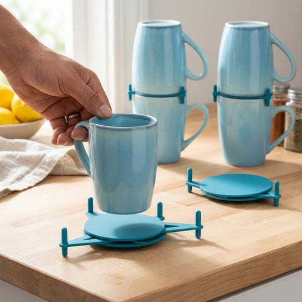 MugTower Stackable Mug Organizer - Space-Saving Cup Stacker & Coaster