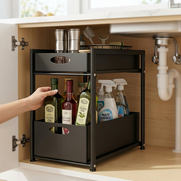 Under-Sink Bottle Organizer - 2-Tier Pull-Out Cabinet Shelf