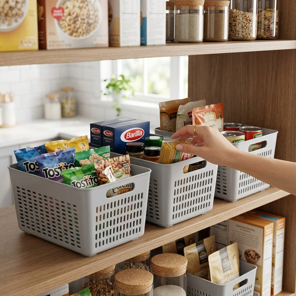 Stackable Pantry Storage Bins - Fridge & Cabinet Organizer Baskets (3-Pack)