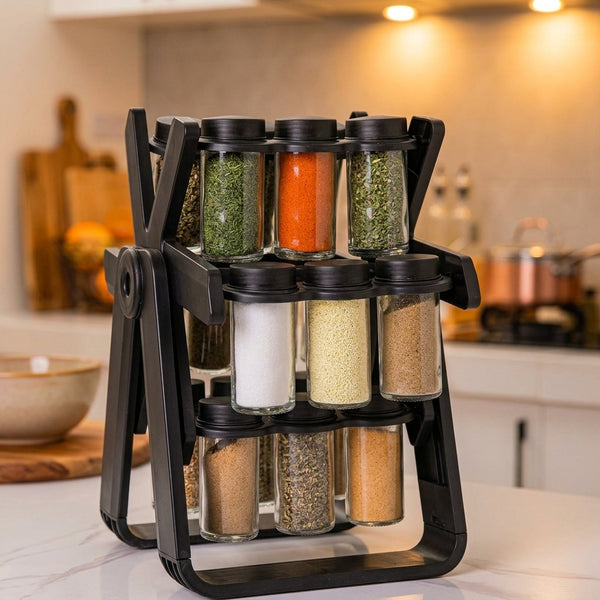 Rotating Ferris-Wheel Spice Rack - 2-Tier Carousel Seasoning Organizer